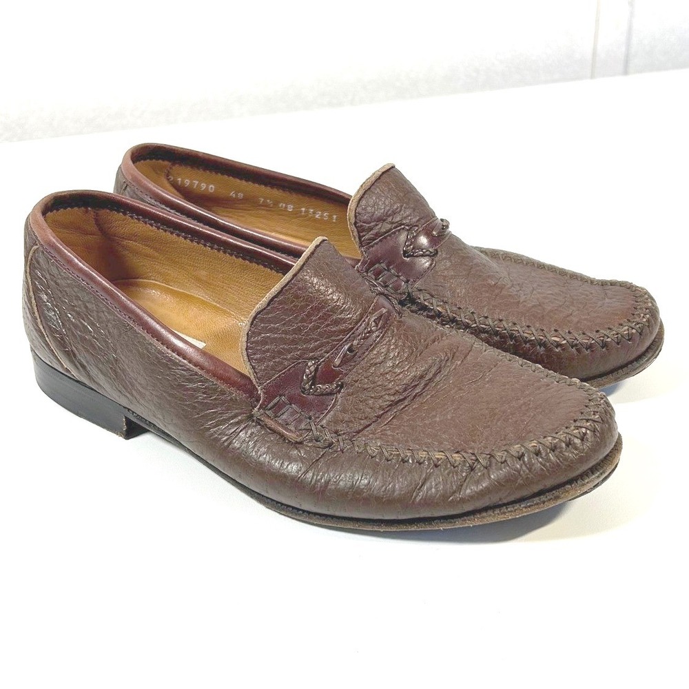 Moreschi Men Brown Pebbled Leather Penny Loafers Made in Italy 219790 Size 7.5